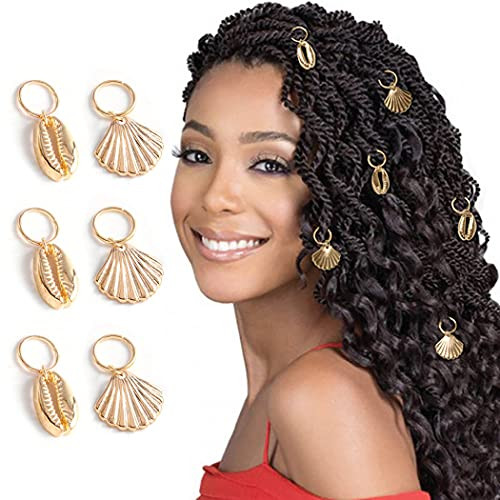 Formery Box Braid Rings Clip Gold Shell Dreadlock Jewelry Cowrie African Hair Charms Accessories for Black Women and Girls -6PCS-