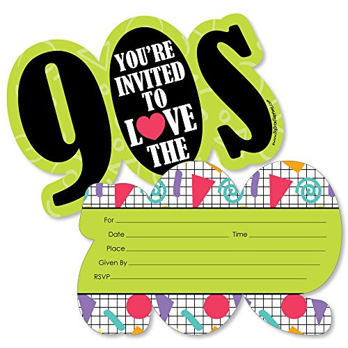 90's Throwback - Shaped Fill-in Invitations - 1990s Party Invitation Cards with Envelopes - Set of 12