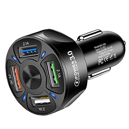 4 Ports USB Car Charger Mini Fast Car Charging Phone Charger Adapter for Smart Phone Black