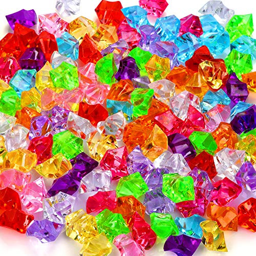 180-190pcs Premium Multicolored Fake Crushed Ice Rock Acrylic Ice Rock Crystals Treasure Gems Fake Diamonds Plastic Ice Cubes Gems for Decoration Wedding Display Vase Fillers Event Arts  and  Crafts
