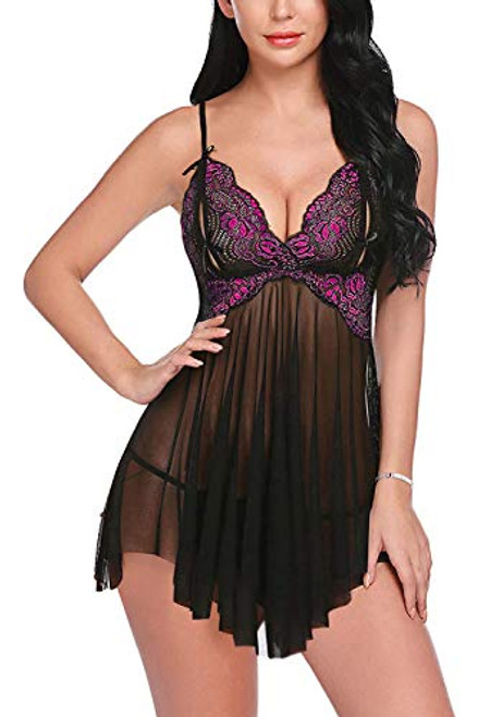 Cokeyiog Women Lingerie Lace Babydoll Nightgown V Neck Sleepwear Strap Sexy Mesh Chemise Full Slip Nightdress Purple Cokeyiog Women Lingerie Lace Babydoll Nightgown V Neck Sleepwear Strap Sexy Mesh Chemise Full Slip Nightdress Purple
