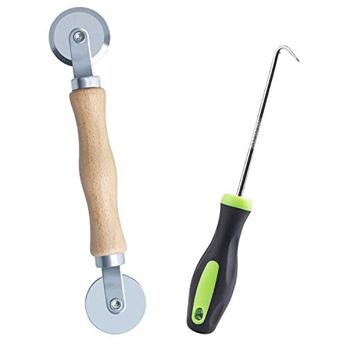 MIZOMOR Screen Tool Screen Roller Tool and Screen Spline Remover Hook Screen Door Repair Tool Kit Screen Spline Tool with Wooden Handle Dia 1.6 inch Steel Wheels for Installing Door Screens Window
