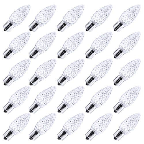 Brightown 25 Pack C9 LED Bulb, C9 Replacement Bulb for Christmas String Light, E17 Intermediate Base, Commercial Grade Dimmable Bulbs, 5 Diode (LED's) in Each Strawberry Bulbs, Cool White