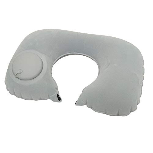 Grey Inflatable Airplane Pillow Flocked Fabric Air Pillow Neck Travel Pillows Portable Head and Neck Support Pillows in Flight for Flight Car Travel Pressing Inflation Pump