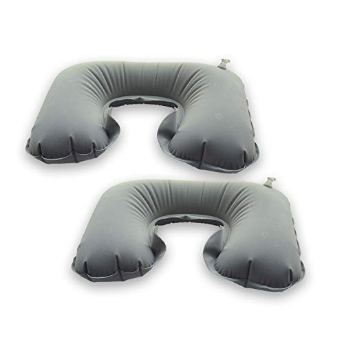 2 Pack U-Shaped Inflatable Travel Neck Pillow Flocked Fabric Air Pillow Compact Travel Pillows for Airplanes Travel Light Inflatable Neck Pillow Support Head Neck and Lumbar for Traveling Home