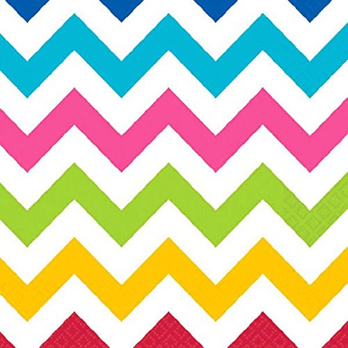 amscan Party Perfect Disposable Chevron Print Beverage Napkins Tableware Multicolored Paper  5" x 5" Pack of 16