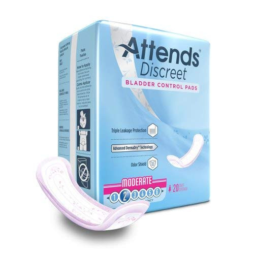 Bladder Control Pad Attends Discreet 10-1-2 Inch Length Moderate Absorbency Polymer One Size Fits Most Female Disposable -Bag-20-