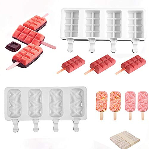 2 Pack Popsicle Molds - 4 Cavities Ice Pop Mold? Homemade Silicone Ice Cream Molds?for Popsicle Maker Easy Release With 50 Wooden Sticks for DIY Ice Cream?Rhombus and Square- 2 Pack Popsicle Molds - 4 Cavities Ice Pop Mold? Homemade Silicone Ice Cream Molds?for Popsicle Maker Easy Release With 50 Wooden Sticks for DIY Ice Cream?Rhombus and Square-