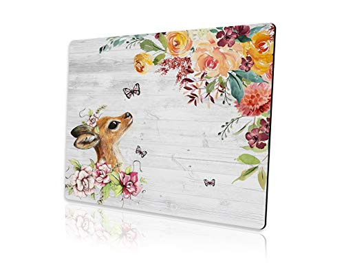 Mechanical Cattle Mouse Pad Gaming Mouse Pads Flowers Wood Grain Cute Deer Design Mousepads Mousepad for Laptop Desk Office Accessories with Non-Slip Rubber Base Computer Mat 9.5x7.9x0.12 inches