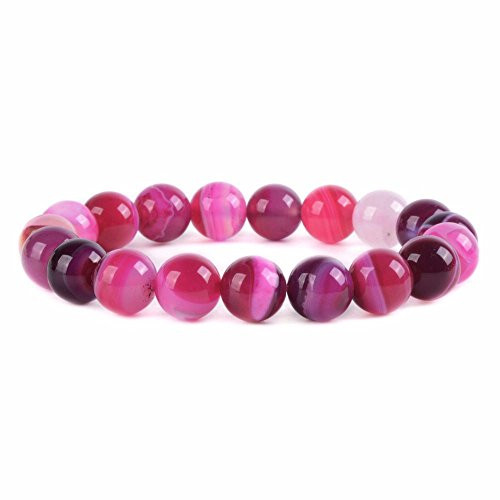 Pink Brazilian Agate Gemstone 10mm Round Beads Stretch Bracelet 7 Inch Unisex