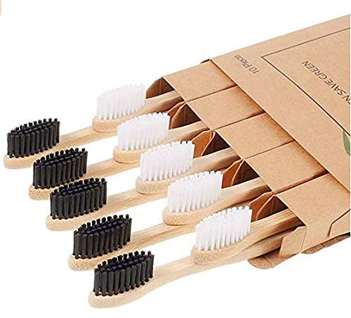 Bamboo Toothbrushes Biodegradable 10 Piece BPA Free Soft Bristles Toothbrushes Natural Eco-Friendly Green and Compostable?10 Pack?