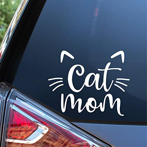 Sunset Graphics  and  Decals Cat Mom Decal Vinyl Car Sticker - Cars Trucks Vans Walls Laptop - White - 5.5 inches - SGD000212