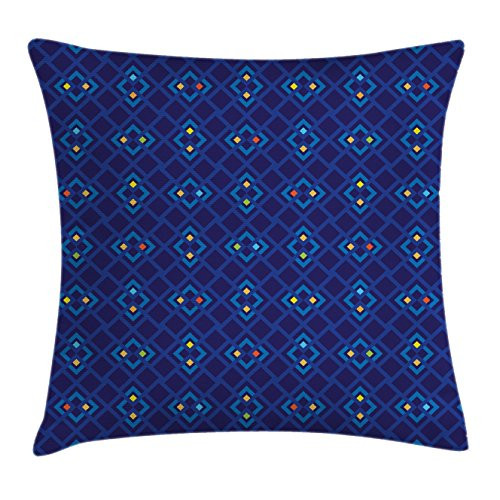 Ambesonne Navy Blue Throw Pillow Cushion Cover A Geometrical Mosaic and Square Patterned with Colorful and Abstract Art Graphic Design Decorative Square Accent Pillow Case 28" X 28" Orange Yellow