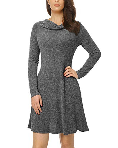 Mixfeer Womens Sweater Dress Casual Long Sleeve Button Cowl Neck Pullover Tunic Dress with Pockets