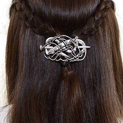 Viking Celtic Hair Barrettes for Women- Large Celtic Knot Hair Clip Viking Dragon Hair Sticks Viking Hairpin Norse Celtic Hair Jewelry Round Knot Irish steampunk Hair Accessories for Long Hair -F-G-
