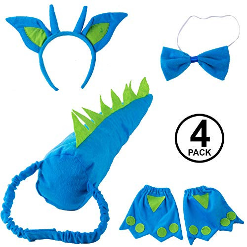 Tigerdoe Dragon Tails - Dinosaur Costume - Dino Theme Party - Dress Up - Animal Tails (Blue and Green Dragon Accessories)
