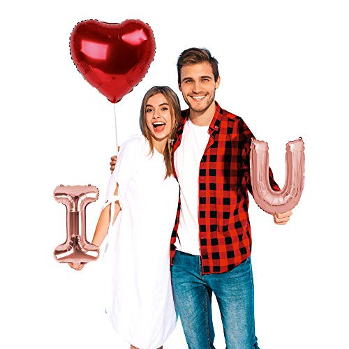 I Love You Balloons for Him or Her - I Heart U Love Balloon Rose Gold and Red for Valentine's Day Decorations Will You Marry Me Proposal Engagement Wedding Party Supplies