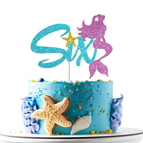 Mermaid Six Cake Topper Happy 6th Birthday Cake Decor I'm Six Sign Little Mermaid Birthday Party Decoration Supplies Daughter of the Sea Under the Sea Themed Ocean Themed - Glitter Mermaid Six Cake Topper Happy 6th Birthday Cake Decor I'm Six Sign Little Mermaid Birthday Party Decoration Supplies Daughter of the Sea Under the Sea Themed Ocean Themed - Glitter