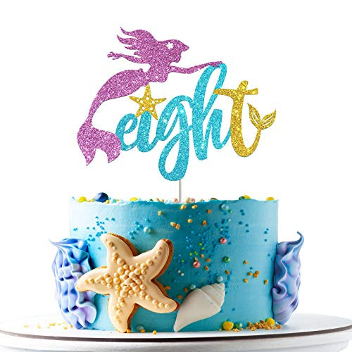 Mermaid Eight Cake Topper Happy 8th Birthday Cake Decor I'm Eight Sign Little Mermaid Birthday Party Decoration Supplies Daughter of the Sea Under the Sea Themed Ocean Themed - Glitter Mermaid Eight Cake Topper Happy 8th Birthday Cake Decor I'm Eight Sign Little Mermaid Birthday Party Decoration Supplies Daughter of the Sea Under the Sea Themed Ocean Themed - Glitter