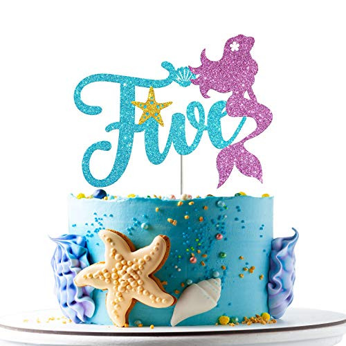 Mermaid Five Cake Topper Happy 5th Birthday Cake Decor I'm Five Sign Little Mermaid Birthday Party Decoration Supplies Daughter of the Sea Under the Sea Themed Ocean Themed - Glitter Mermaid Five Cake Topper Happy 5th Birthday Cake Decor I'm Five Sign Little Mermaid Birthday Party Decoration Supplies Daughter of the Sea Under the Sea Themed Ocean Themed - Glitter