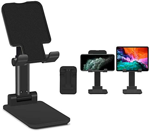 Cell Phone Stand Adjustable Cell Phone Stand TopACE Foldable Portable Desktop Stand Phone Holder Stand for Desk Sturdy Aluminum Metal Stand for Phone-iPad-Kindle-Tablet-Switch -Black-