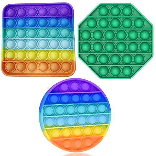 3PCS Push Pop Bubble Sensory Fidget ToyPop Fidget ToyPush Pop Pop Bubble Sensory Fidget Toy Last One Lost Stress Reliever Autism Octagon Toy Anti-Anxiety Toys Rainbow Colors -Multicolor A-