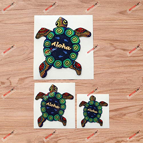 Sea Turtle Hawaii Aloha Colorful Green Swirl Vinyl Decal Sticker - 3 Pack Reflective 3 Inches 4 Inches 6 Inches - for Car Boat Laptop Cup Phone 08270