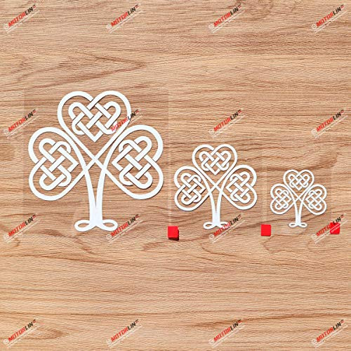 Shamrock Clover 3 Leaf Celtic Knot Ireland Irish Vinyl Decal Sticker - 3 Pack White 2 Inches 3 Inches 5 Inches - No Background for Car Boat Laptop Cup Phone 05010