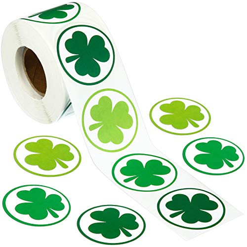 Boao 500 Pieces St. Patrick's Day Stickers Shamrock Roll Stickers 1-1-2 Inch Adhesive Label for Irish Decoration and Craft -Multicolor Shamrock Style-