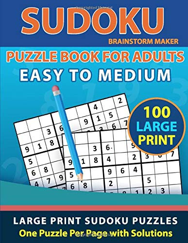 Sudoku Puzzle Book for Adults- Easy to Medium 100 Large Print Sudoku Puzzles - One Puzzle Per Page with Solutions -Brain Games Book 8-