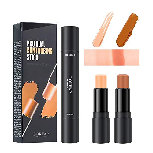 LOKFAR 2 in 1 Contour Foundation Stick Highlighter  and  Bronzer Pen Concealer Stick Face Brightens  and  Shades Pencil 3D Contour Concealer Makeup Shaping Trimming Stick -Natural plusCoffee-