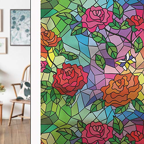 dktie Decorative Window Privacy Film Static Window Cling Bathroom Glass Window Decals Anti UV Non Adhesive Window Decals Stickers for Home Windows -A 17.7"x78.7"-