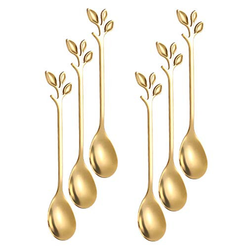 Turbokey Gold Leaf Coffee Spoon Set of 6 Ice-Cream Tea Stirring Spoons 4.7 Inches Retro Dessert Demitasse Espresso Spoons Stainless Steel Mini Cutlery Kitchen Tableware -6 Spoons-Gold- Turbokey Gold Leaf Coffee Spoon Set of 6 Ice-Cream Tea Stirring Spoons 4.7 Inches Retro Dessert Demitasse Espresso Spoons Stainless Steel Mini Cutlery Kitchen Tableware -6 Spoons-Gold-