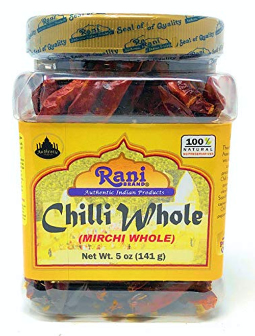 Rani Chilli Whole 5oz -141g- PET Jar ~ All Natural Salt-Free - Vegan - No Colors - Gluten Friendly - NON-GMO - Indian Origin