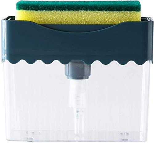 kitchen soap dispenser with sponge holder Manual Press Liquid Soap Dispenser Soap Pump Sponge Caddy-with 3 Cleaning Sponges 13 Ounces - White