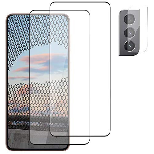 -2 plus1 Pack- 2 Pack Galaxy S21 Screen Protector Glass plus1 Pack Camera Lens Tempered Glass Film HD Clear No bubbles Fingerprint Unlock Support 9H Hardness -6.2inch-