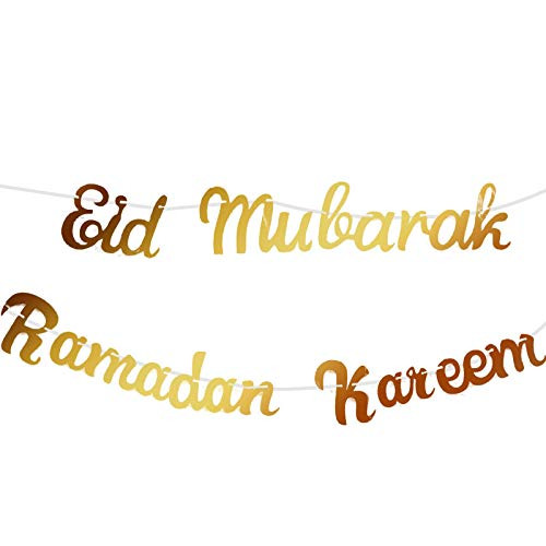 CheeseandU 2 PCS Eid Mubarak Banners-Golden Eid Mubarak and Ramadan Kareem Letters Banners Happy Eid Bunting Garlands for Muslim Islam Ramadan Party Decoration Supplies Lesser Bairam CheeseandU 2 PCS Eid Mubarak Banners-Golden Eid Mubarak and Ramadan Kareem Letters Banners Happy Eid Bunting Garlands for Muslim Islam Ramadan Party Decoration Supplies Lesser Bairam