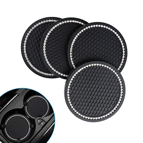 LiteBee Car Cup Holder Coaster Universal Auto Cup Insert Coasters Anti Slip Vehicle Interior Cup Mats Car Interior Accessories 2.75 Inch Bling Water Cup Coaster Black 4Pcs