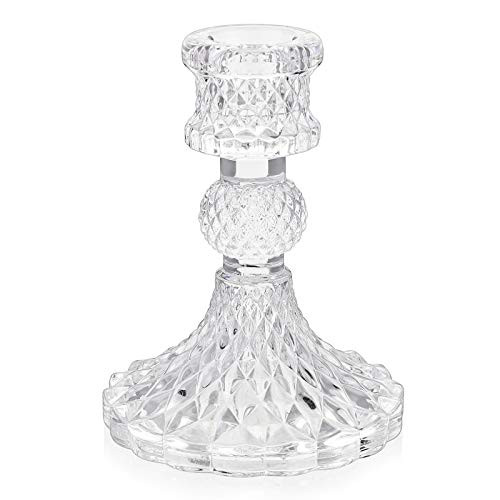 OwnMy Glass Taper Candle Holder Decorative Candlestick Holder 4H Modern Crystal Candelabra Pillar Glass Candle Stand Candleholder for Wedding Dinning Table Centerpieces Home Decoration -Clear- OwnMy Glass Taper Candle Holder Decorative Candlestick Holder 4H Modern Crystal Candelabra Pillar Glass Candle Stand Candleholder for Wedding Dinning Table Centerpieces Home Decoration -Clear-