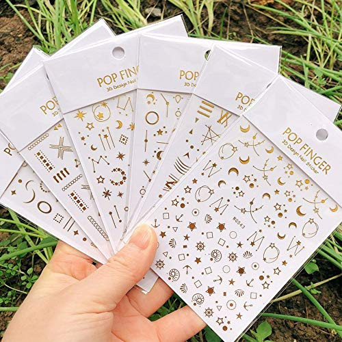 Gold Nail Art Adhesive Stickers Nail Art Supplies 6Sheets Metallic Nail Decals 3D Nail Stickers Star Moon Designs Nail Decals Luxury Designer Nail Art Stickers for Acrylic Nails Art Decorations Gold Nail Art Adhesive Stickers Nail Art Supplies 6Sheets Metallic Nail Decals 3D Nail Stickers Star Moon Designs Nail Decals Luxury Designer Nail Art Stickers for Acrylic Nails Art Decorations