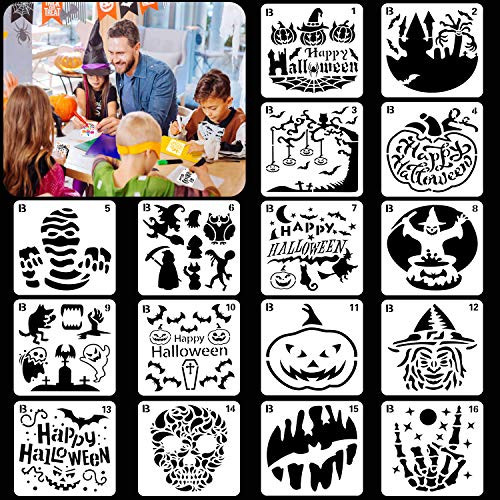 HOWAF 16pcs Halloween Stencils Set for Kids Crafts Drawing Painting Plastic Reusable Stencils Templates for Kids Halloween Scrapbooking Journal Supplies Skull Pumpkin Witch Castle Bat Mummy Stencil HOWAF 16pcs Halloween Stencils Set for Kids Crafts Drawing Painting Plastic Reusable Stencils Templates for Kids Halloween Scrapbooking Journal Supplies Skull Pumpkin Witch Castle Bat Mummy Stencil
