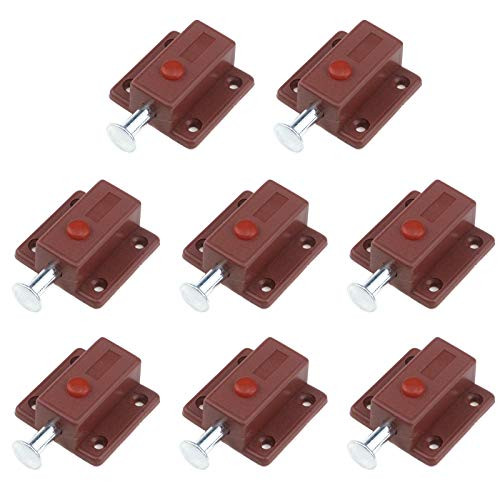Semetall Door Bolt Lock 8 Pack Cabinet Spring Loaded Automatic Door Latch Plastic Spring Latch with Switch Button Sliding Flush Barrel Latch for Door Furniture Cabinet Drawer Window-Brown-