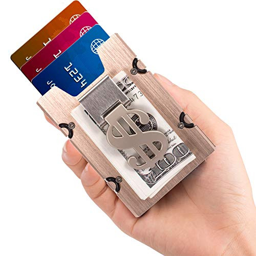 Aluminum Slim Wallet Front Pocket Wallet  and  Money Clip Minimalist Wallet RFID Blocking Golden