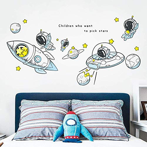 Wall Stickers Astronaut Planet Outer Space Stars DIY Vinyl Removable Large Wall Decals Art Decorations Decor for Kids Boys Bedroom Living Room Playing Room Murals