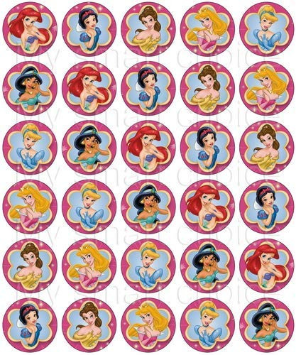 30 x Edible Cupcake Toppers  Disney Princess Party Collection of Edible Cake Decorations | Uncut Edible Prints on Wafer Sheet