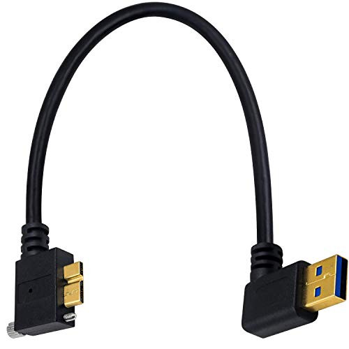 Poyiccot Micro USB 3.0 Cable Micro B Hard Drive Cable Right Angle USB A Male to Right Angle Micro B with Single Screw Locking Cable for USB3 Version Camera 30cm -1feet