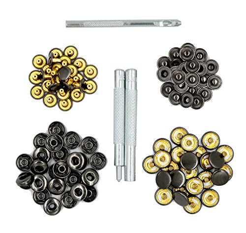 DGOL 25 Sets Leather Copper Press Fasteners Studs Clothes Rivets 633 Snap Buttons with Install Tools -Gun Metal-
