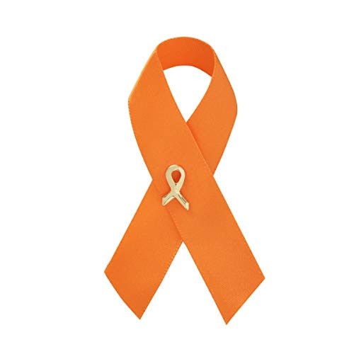 Fundraising For A Cause - Satin Orange Ribbon Awareness Pins - Orange Ribbon Pins for Kidney Cancer Leukemia Multiple Sclerosis Hunger Gun Violence-Mass Shooting Awareness -1 Pin - Retail-