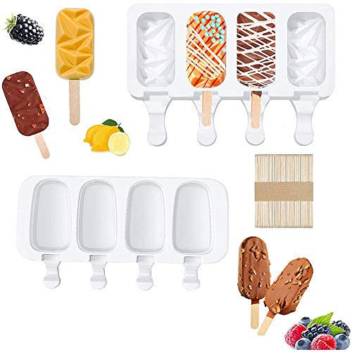 Popsicle Molds Set of 2 Pack 4 Cavities Diamond Shaped Silicone Ice Pop Molds with 50 Wooden Sticks Homemade Popsicle Maker Ice Cream Mold Oval Cakesicle Molds for DIY Ice Popsicle Popsicle Molds Set of 2 Pack 4 Cavities Diamond Shaped Silicone Ice Pop Molds with 50 Wooden Sticks Homemade Popsicle Maker Ice Cream Mold Oval Cakesicle Molds for DIY Ice Popsicle