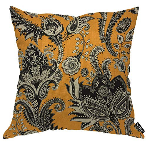 AOYEGO Paisley Floral Throw Pillow Cover Elegant Yellow Plant Petal and Leaf Bloom Beautiful Arts Pillow Case 18x18 Inch Decorative Cotton Linen Square Cushion for Home Couch Bed